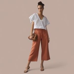 Anthropologie Maeve White Flutter Sleeve Cropped Top M